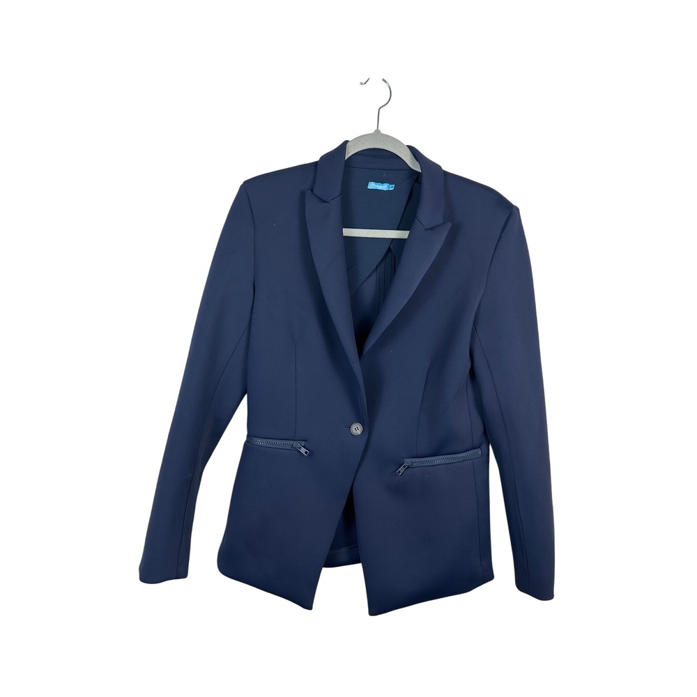 J.McLaughlin Blazer Women 8 Navy Blue Excellent Stretch Zipper Pocket Jacket
